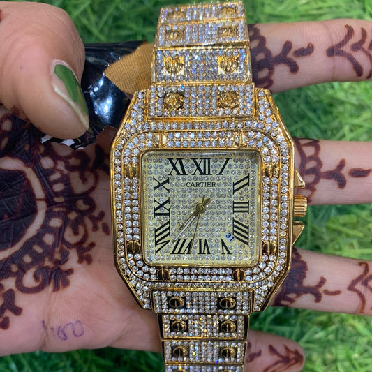 RAC gold diamond chain white dial Chrono working Men watch