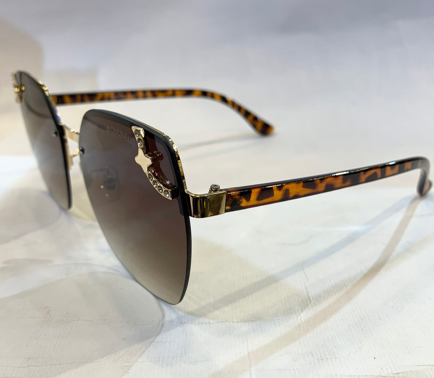 AHC Golden Frame leopard Print Stick Brown Shade Sunglasses