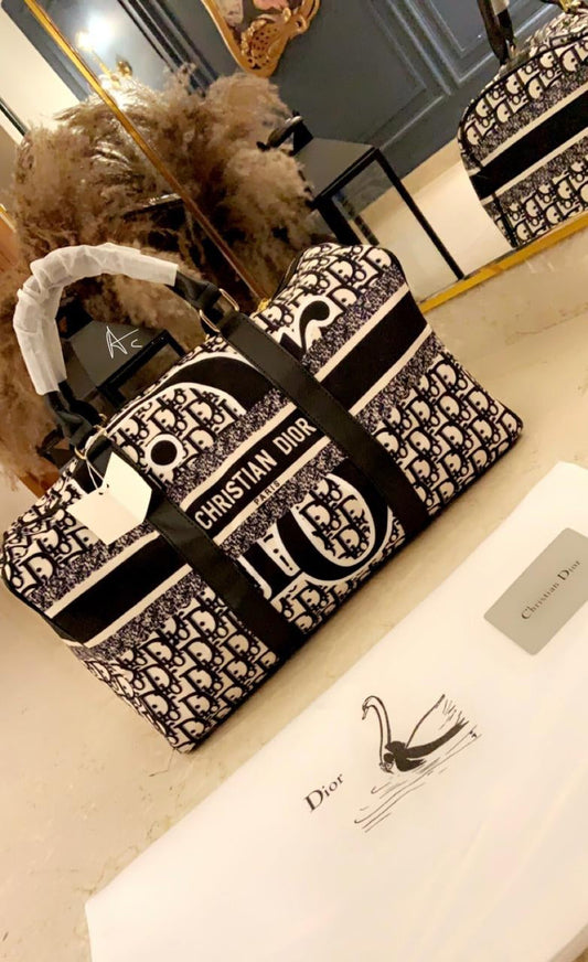 Oid Black Cream Colour Oid Print Duffle Bag 5016