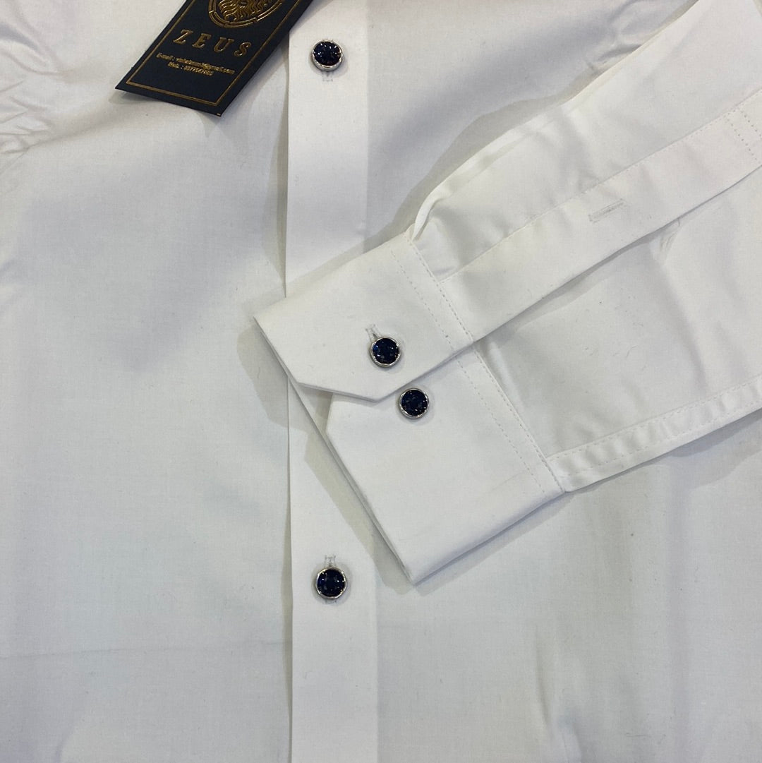 Zeus UEZ White Colour Lycra Cotton Full Sleeve Premium Shirt 9127