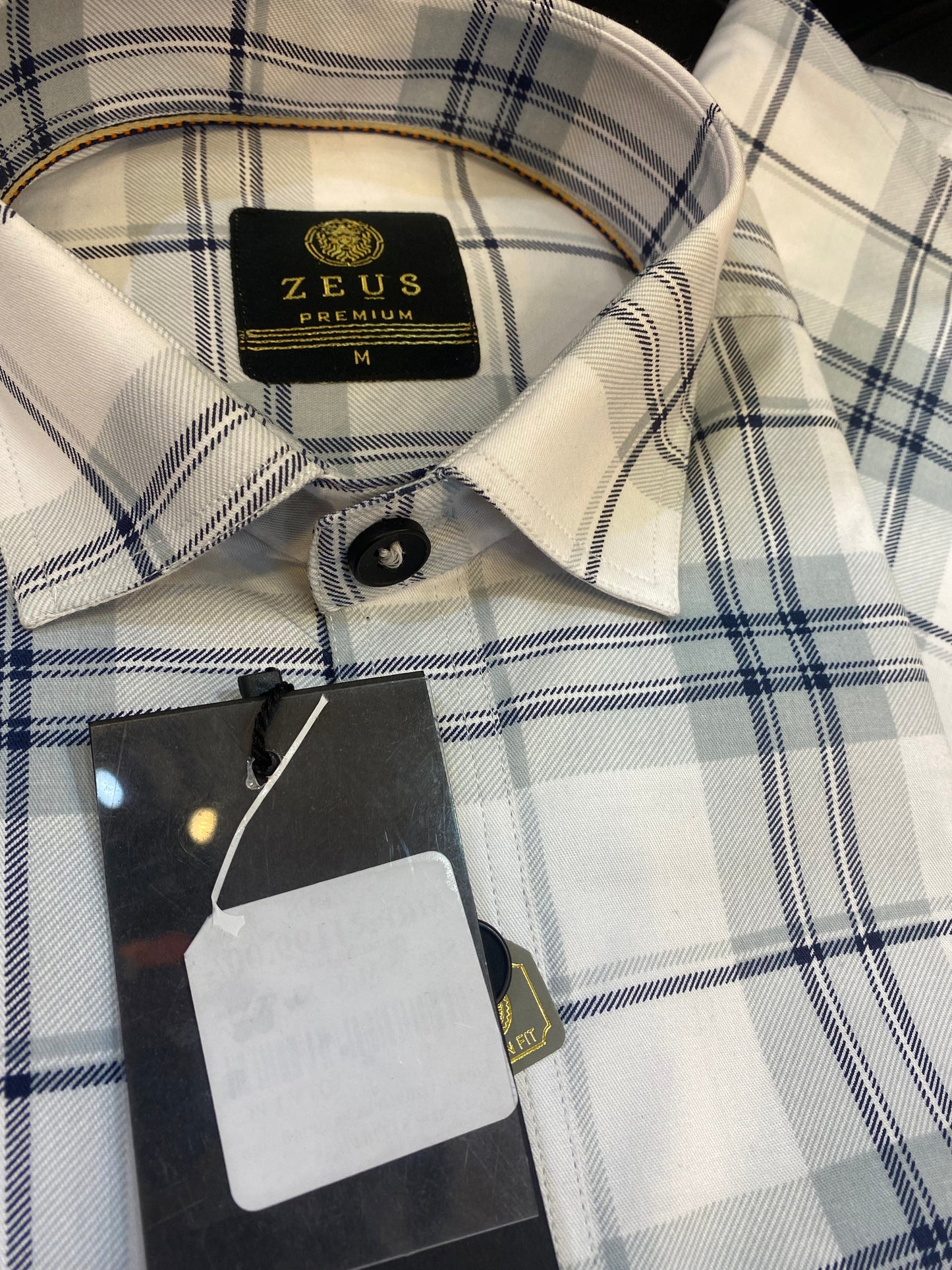 ZEUS White Grey Colour With Check Print Double Pocket Lycra Cotton Full Sleeves Shirt 567894
