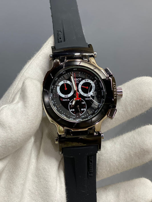 Sit Black Silicone Strap Silver Black Dail Chrono Watch for Men 901265