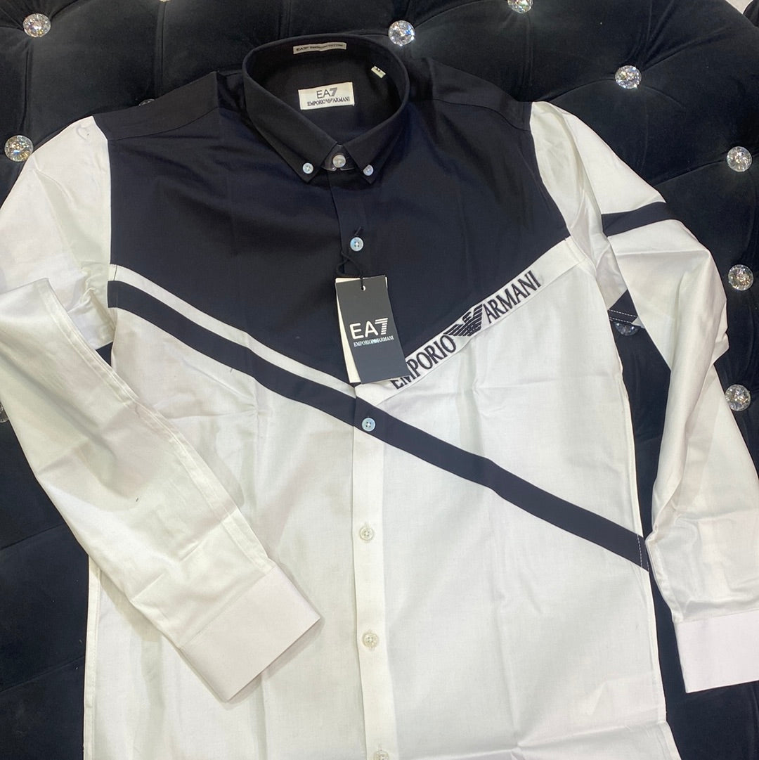 MRA Black White Colour MRA Logo Embroidery Design Imported Lycra Cotton Fabric Men’s Shirts 9161