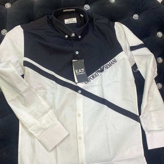 MRA Black White Colour MRA Logo Embroidery Design Imported Lycra Cotton Fabric Men’s Shirts 9161