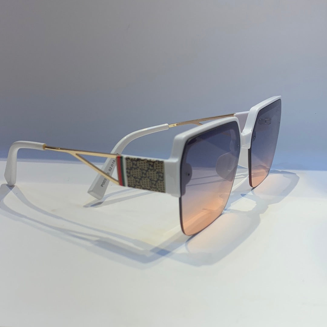 Cug White Gold Frame Purple Peach Shade Sunglass P003 C3 52 18-139
