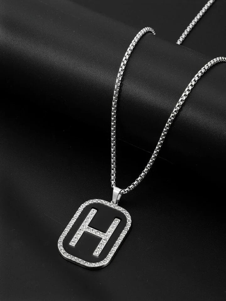 Sliver Men Latter Pendant Necklace Chain 50285