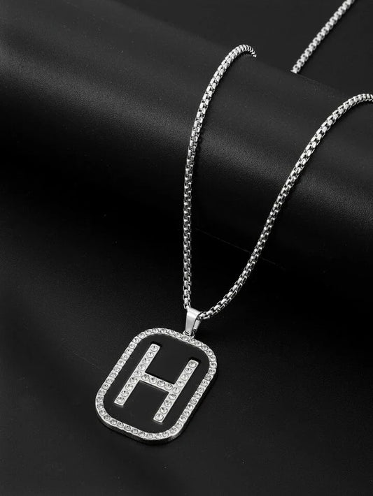 Sliver Men Latter Pendant Necklace Chain 50285