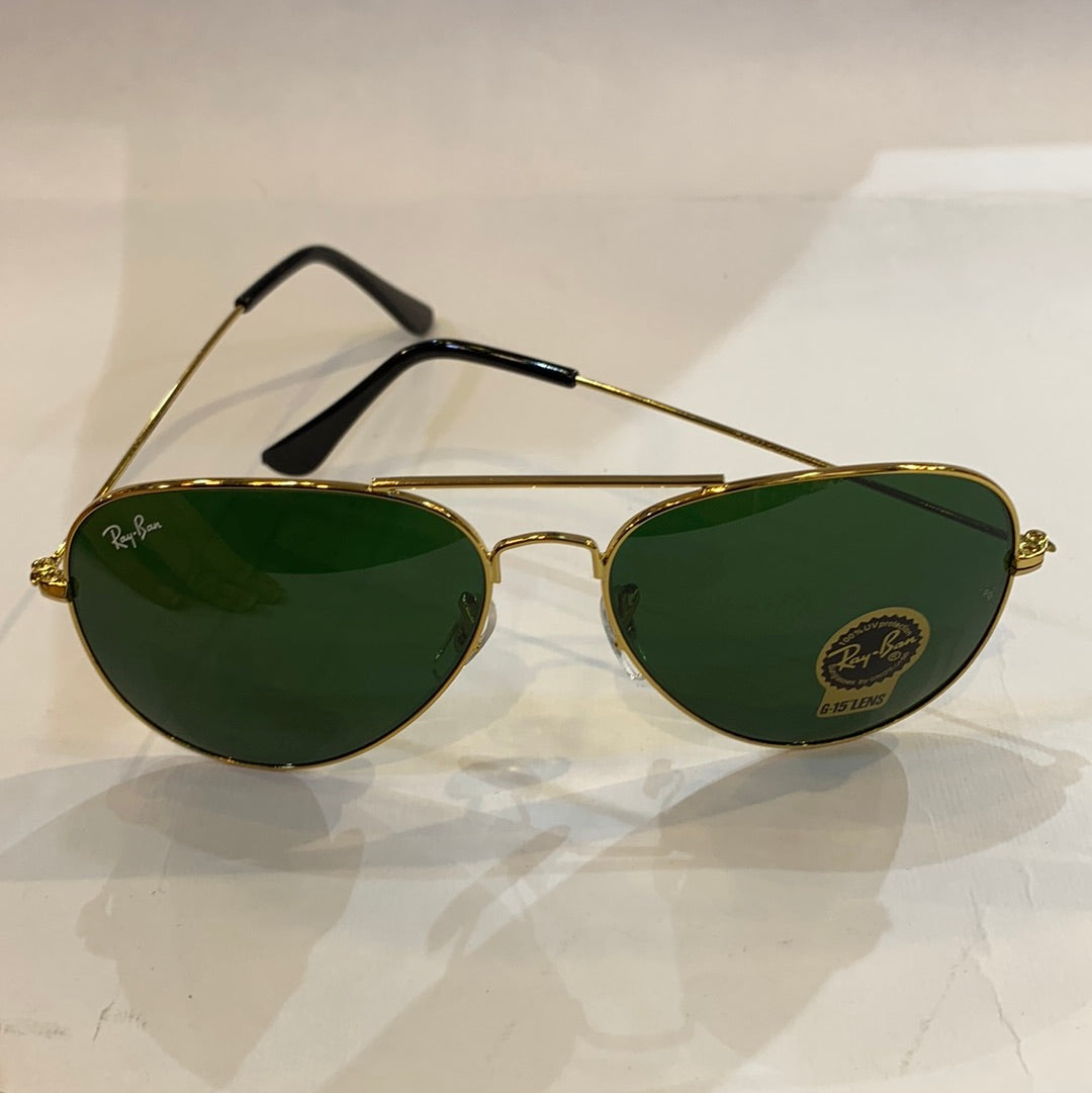 YAR RB Gold Frame Green Shade Unisex Aviator Sunglass RB 3025 58 14