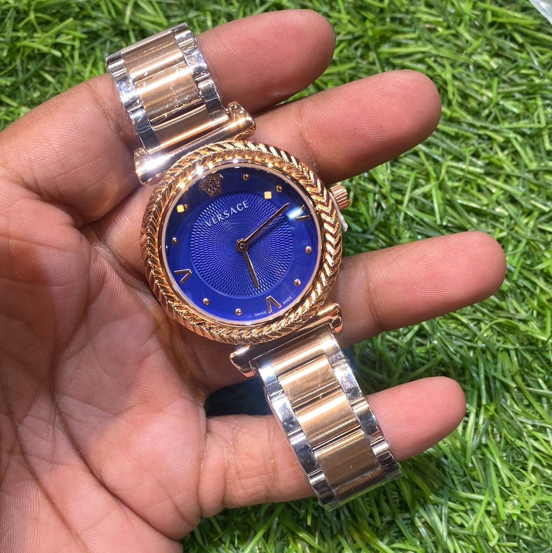Silver Copper Chain Copper Ring Blue Dial Ladies Watch   401299