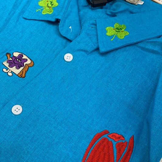 3MODE Sister Blue Color With Front Embroidery Premium Quality Drop Shoulder Shirt 1064