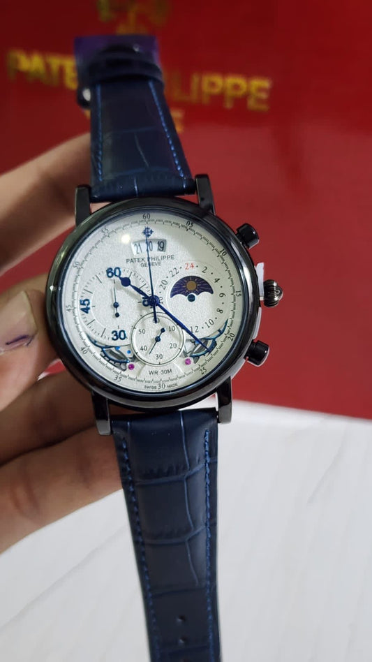 Pp Blue Strap Black Ring White Dial Men Watch 901204