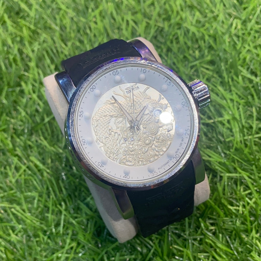 Black Silver Silicone Strap Big Dial Watch For Men