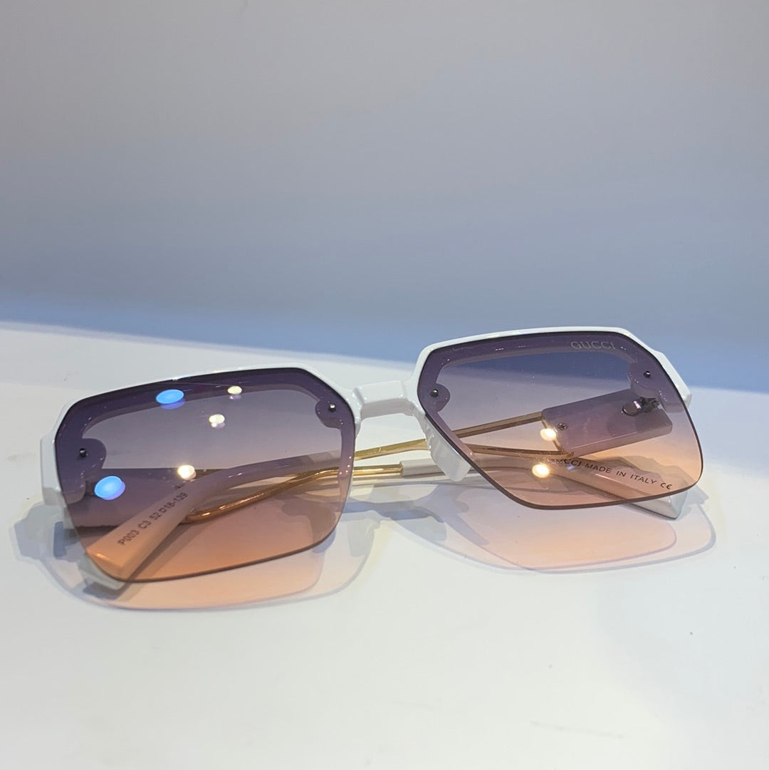 Cug White Gold Frame Purple Peach Shade Sunglass P003 C3 52 18-139