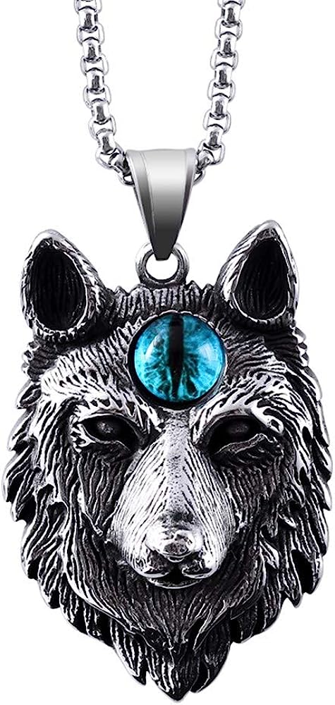 Sliver Viking Wolf Pendant Necklace Chain 50269