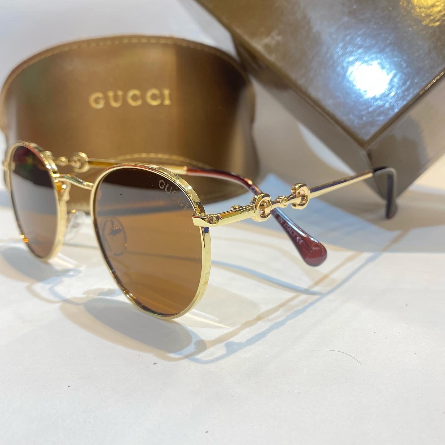 CUG Gold Frame Brown Shade Unisex Branded Sunglasses H5598 C1 56 15-140