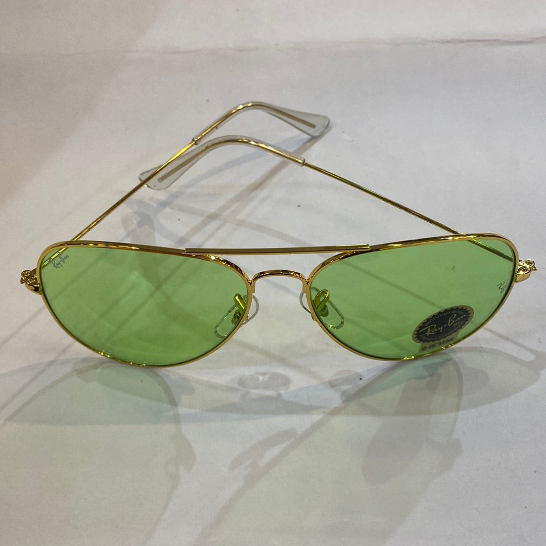 YAR RB Gold Frame Light Green Shade Unisex Aviator Sunglass RB 3026 60 14-135