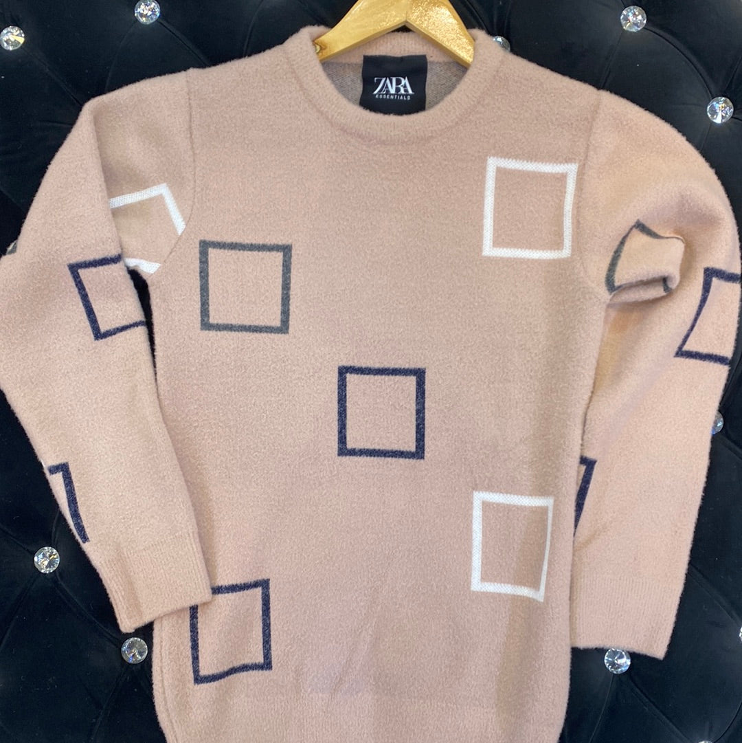 Pink ZR Soft Square Design Sweater for Men Unisex 9110