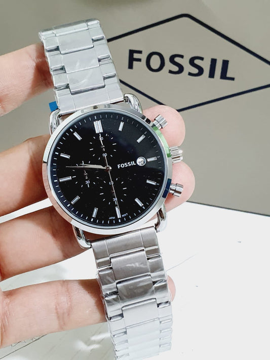 Sof Silver Chain Black Dial Man Watch
