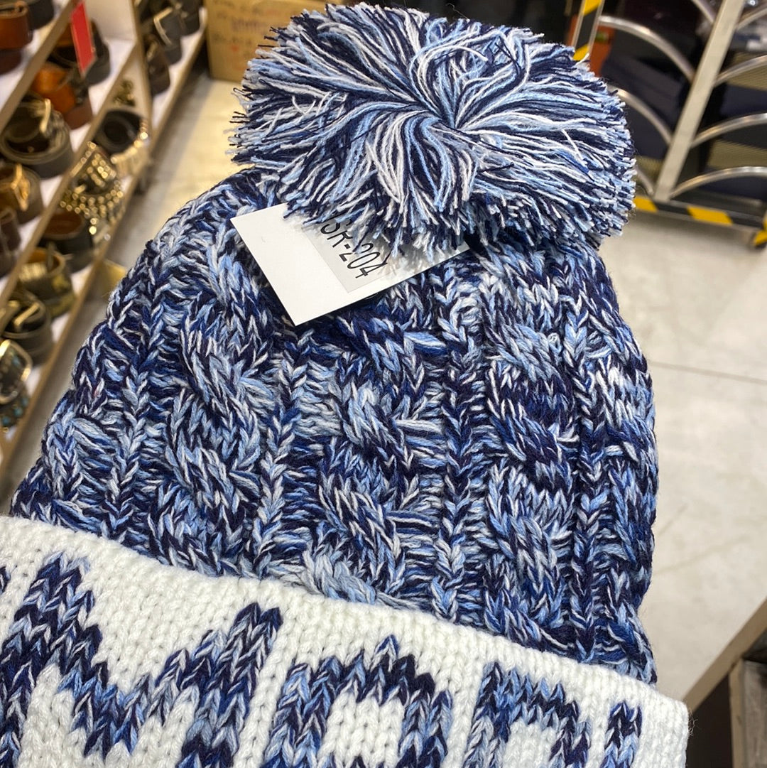 Blue White Colour Bobble Hat And Woolly Hat Bobble Pumpum Unisex Cap Hats 9332