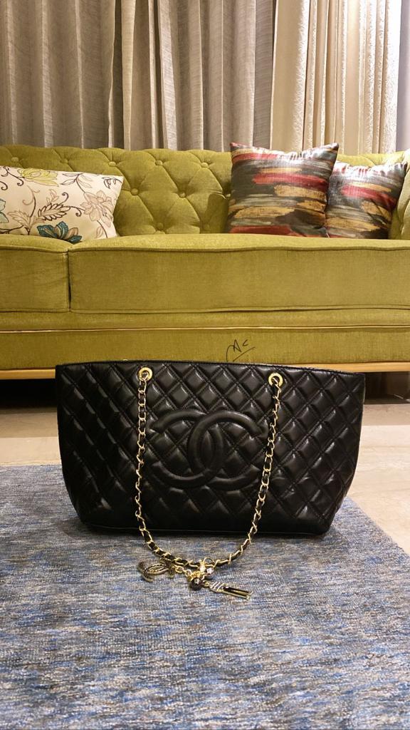 Black Big Ladies Bag with Gold Chain 20956#