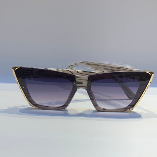 Uol Lou Cream Brown Lines Frame Black Shade Sunglass Z1655E50 20-150