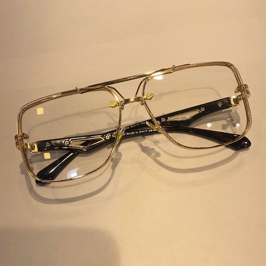 Gold Fram Transparent Glass Printed Branded Luxury Sunglasses Z62 50 16-143