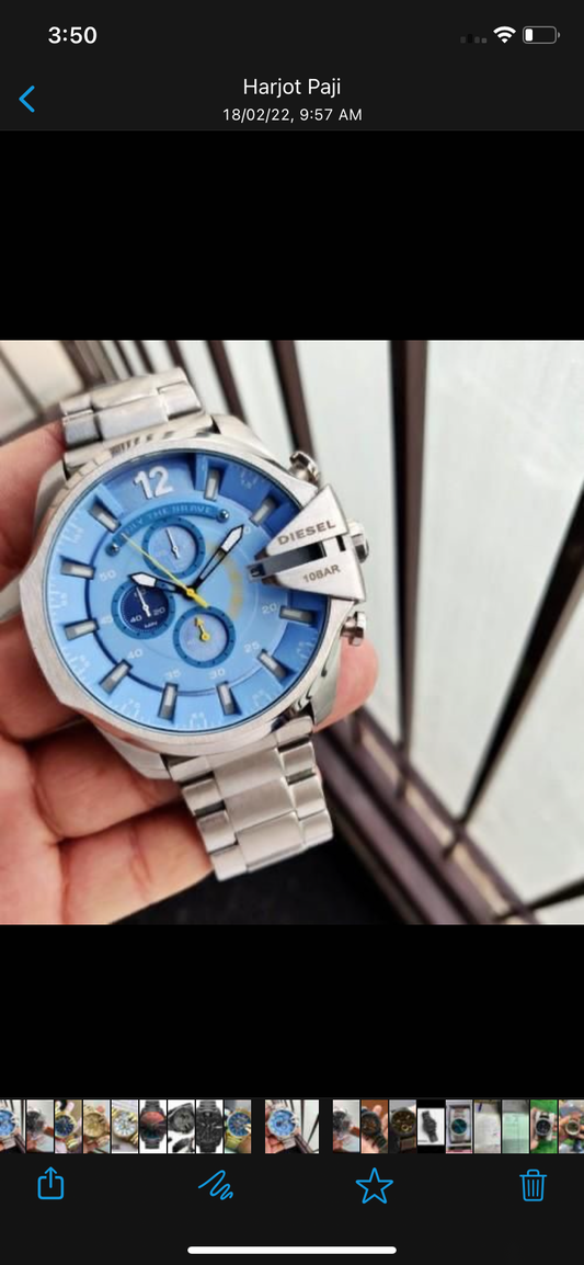 Eid Silver CHain Blue Dial Jap Machinery Heavy Men's Watch 401051