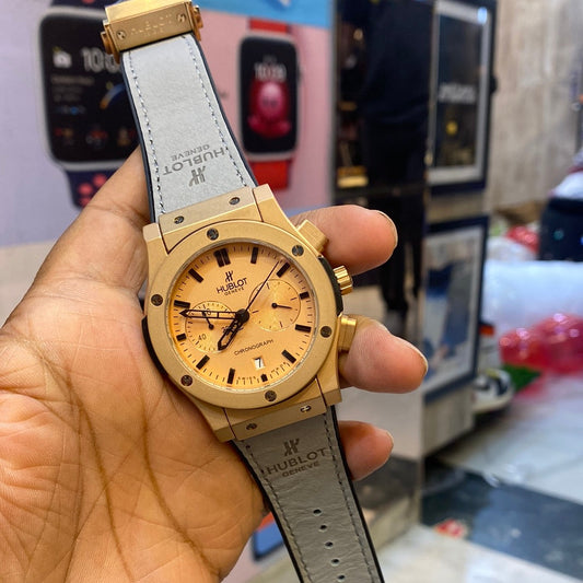 BUH Light Grey Copper Dial Chrono Leather Silicone Strap Men Watch
