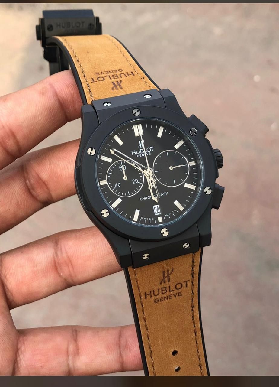 Buh Brown Strap Black Ring Black Dial Men Watch 901278