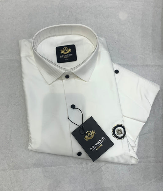 AQUARIUS White Color With Line Design Premium Quality Full sleeve Shirt 2221