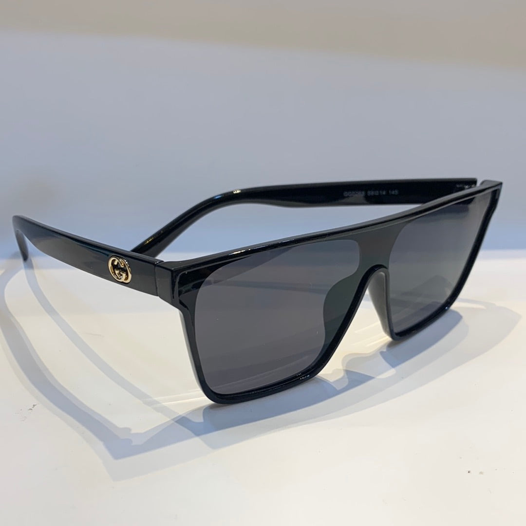 Cug Glossy Black Frame Black Shade Unisex Sunglass GG0268 59 14 145
