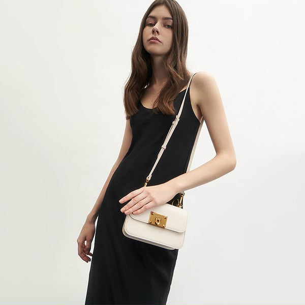 White Charles & Keith Bag Ivory Canvas Metallic Turn-Lock Bag - CHARLES & KEITH BE