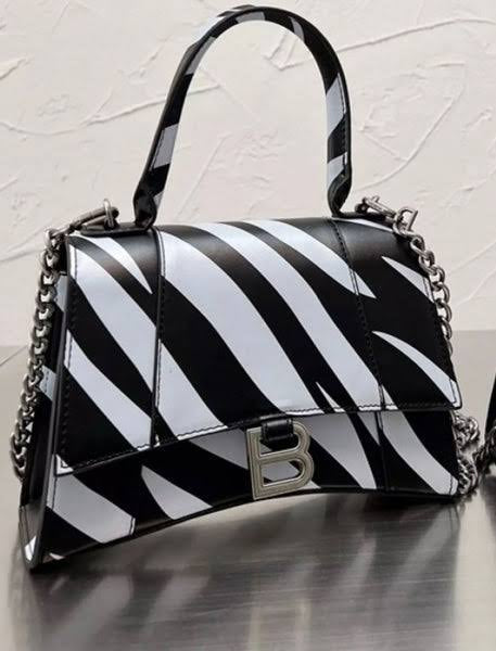 LAB Black Blue Colour With zebra Print Hourglass embossed leather chain Small Ladies Bag 6075