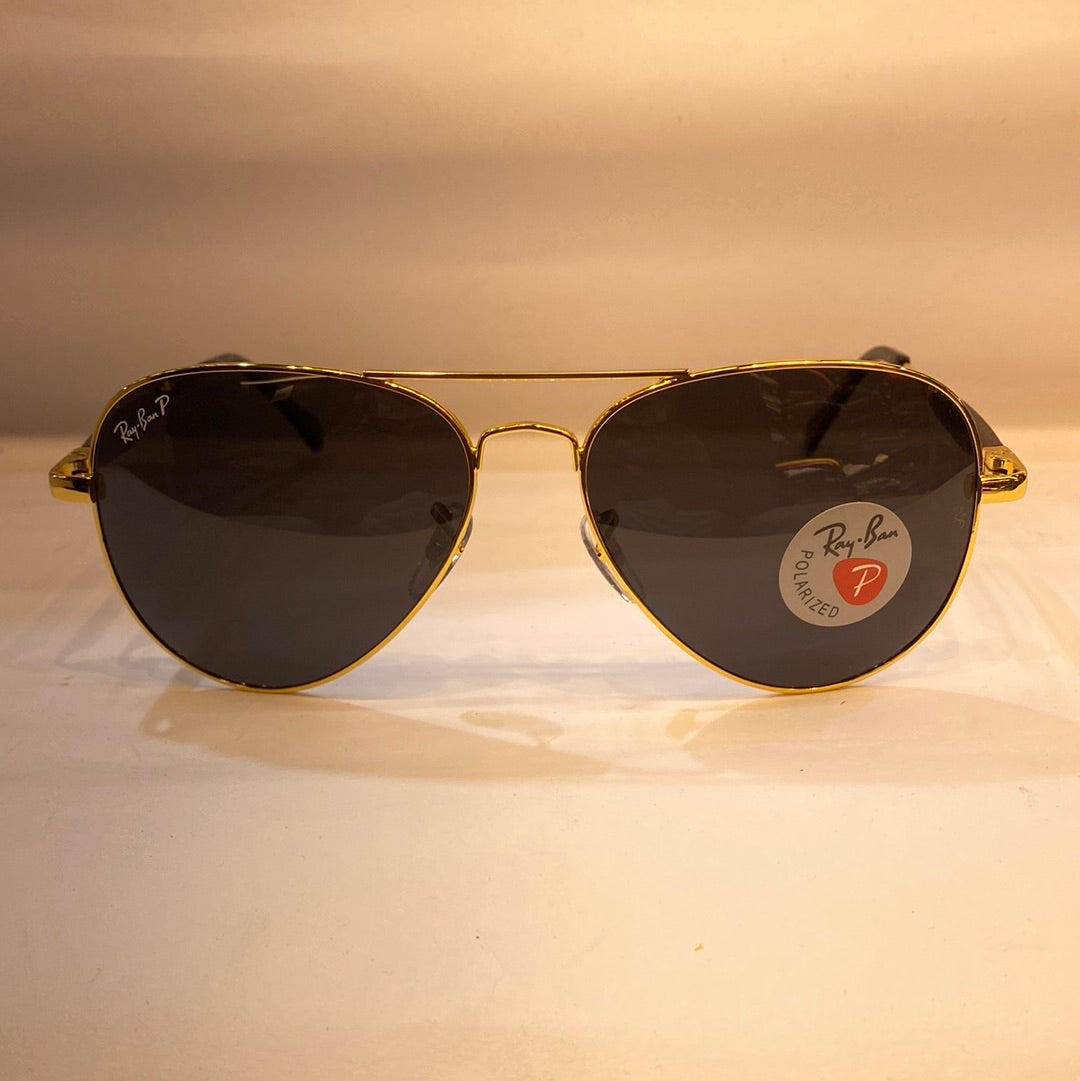 YAR RB Glossy Gold Brown Frame Black Shade Unisex Aviator Sunglasses RB3518 58 14 140