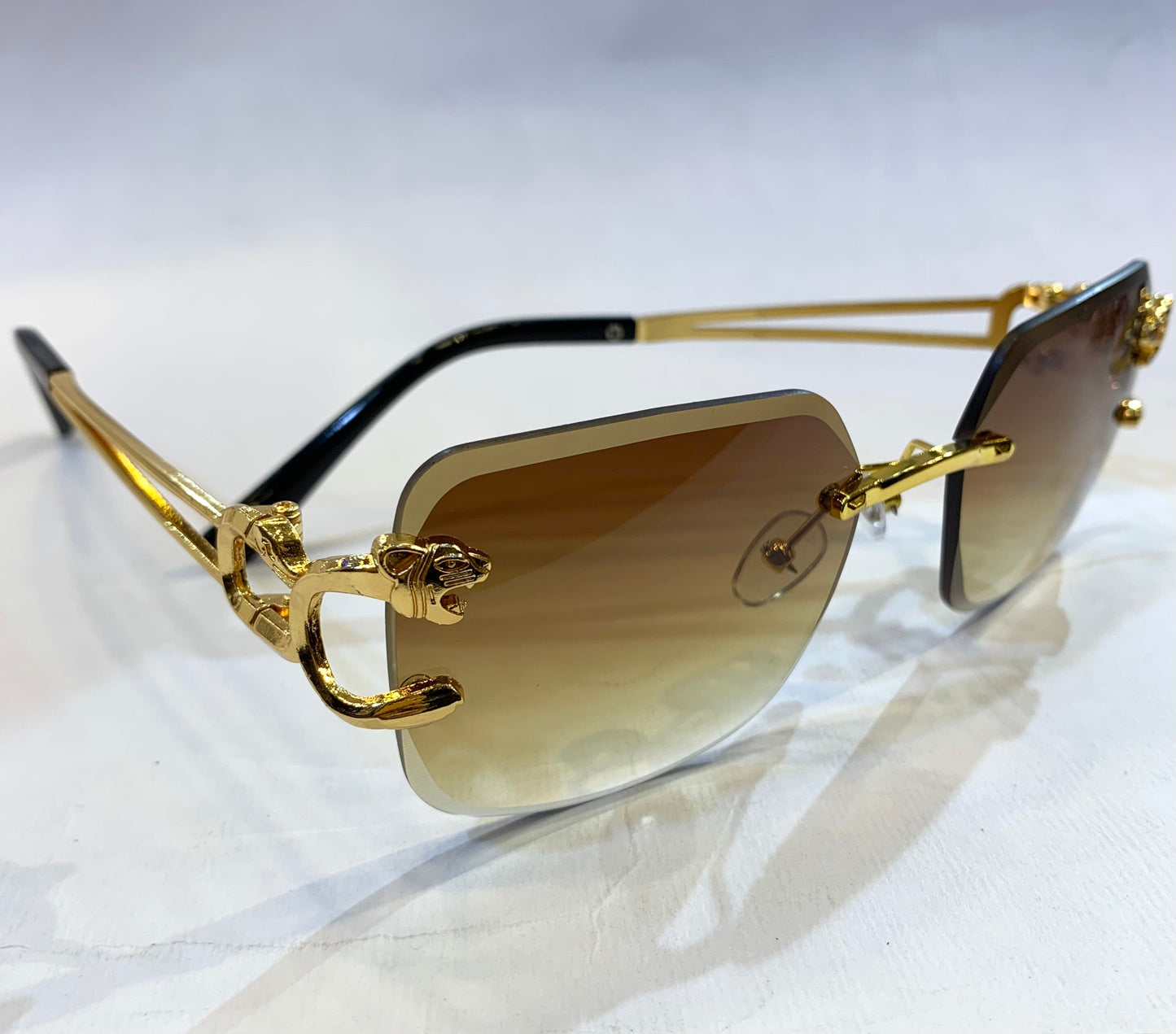 RAC Frameless Golden Black Stick Brown Shade Sunglass
