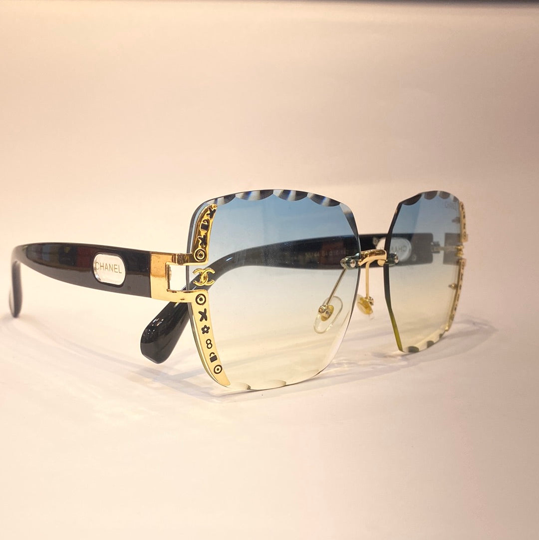 Ahc Golden Black Frame Sky Blue Shade Sunglass 5814464 16-142