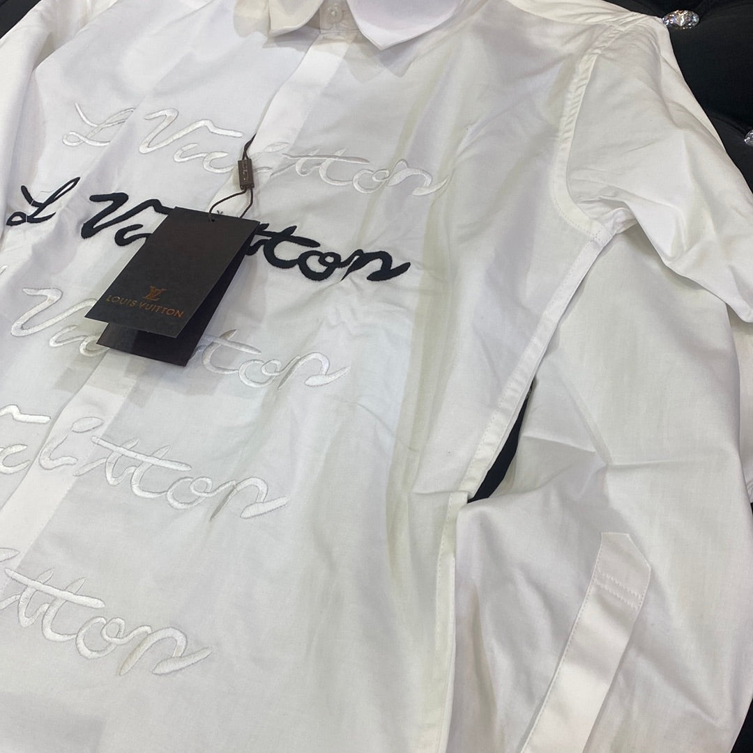 VL UOL LOU White Colour VL Logo Embroidery Design Imported Lycra Cotton Fabric Men’s Shirts 9162