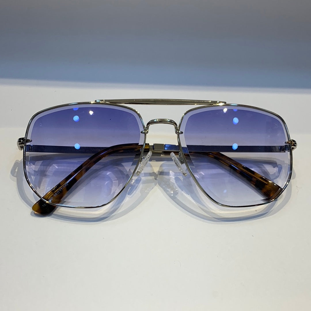 BD Golden Silver Frame Blue Shade Sunglass
