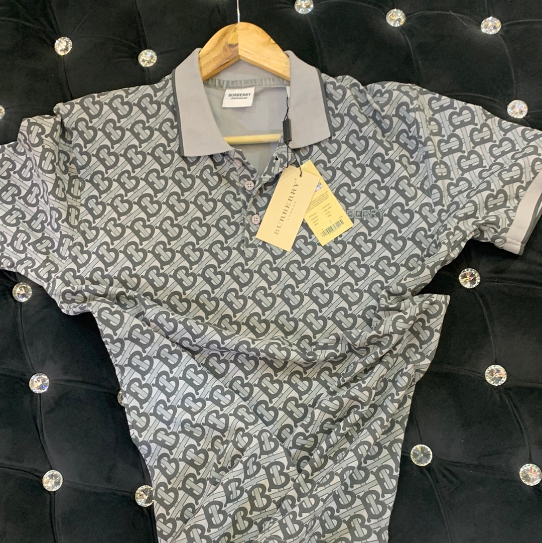 BUR Gray Colour Bur Print in Full Half Sleeves Collar TShirt