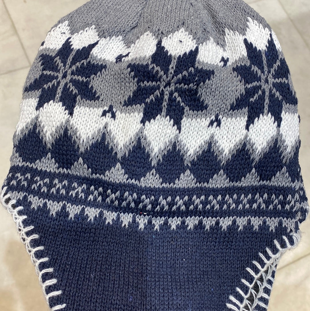 Grey White Navy Blue Colour Ear flaps features braided tassels Beanie Cap 9339