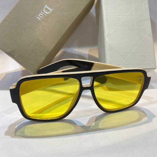 OID Black Cream Frame Yellow Shade Unisex Branded Sunglasses 125960 14-147