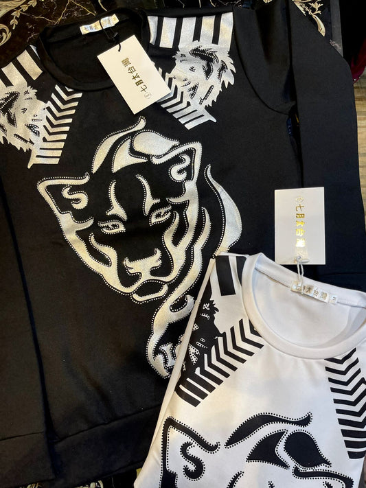 PHI IHP Black Colour Grey Tiger Print With Diamond Sweatshirt 400724