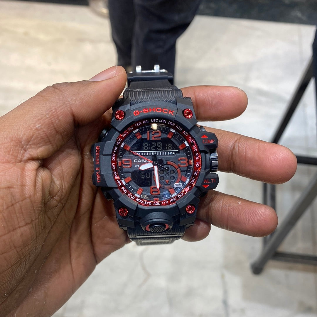 Black Strap Red Dial Water Resistance Sports Watch