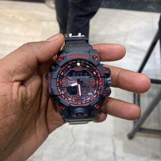 Black Strap Red Dial Water Resistance Sports Watch