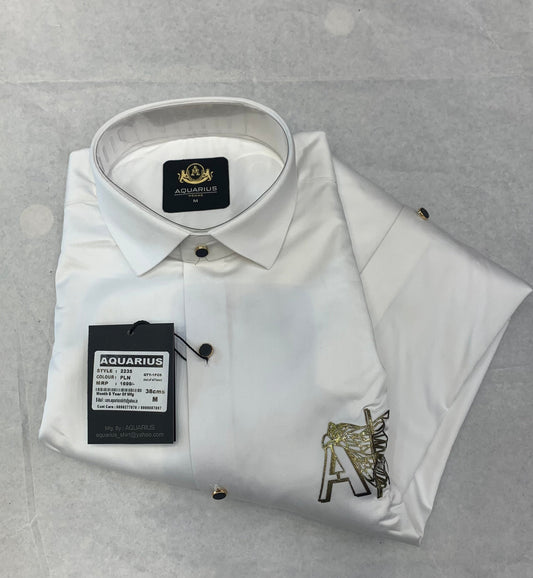 Aquarius AX White Color with AX Gold Print Studded Design Premiere Quality Full sleeve Shirt 2235