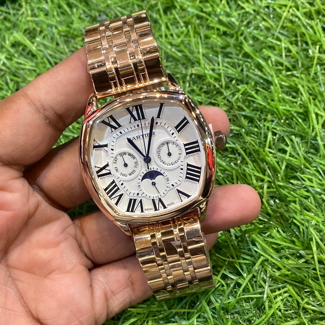 RAC Rosegold Chain Rosegold Ring White Dial Chrono Working Men Watch