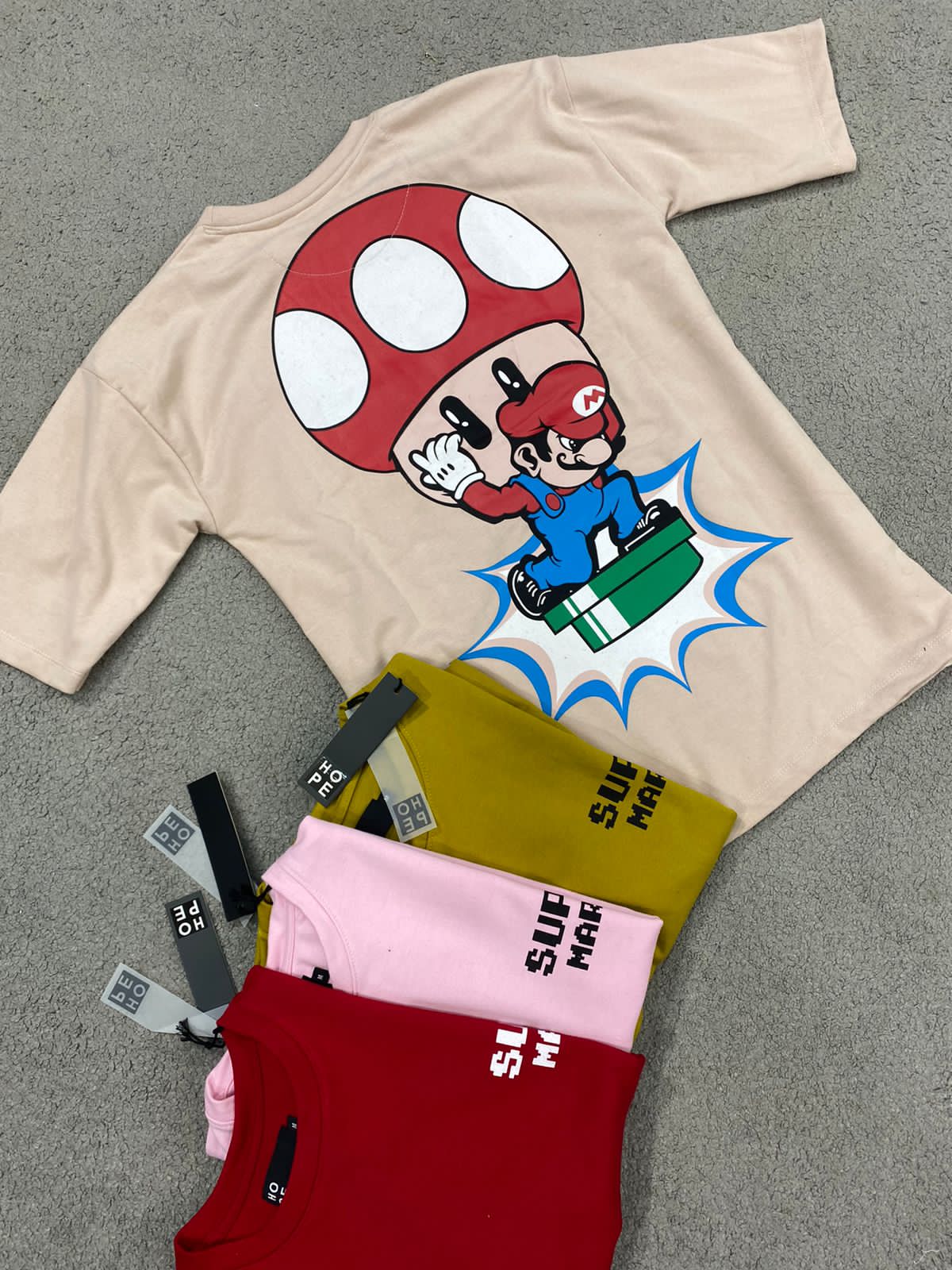 HOPE Pink Colour With Super Mario Back Print Drop Shoulder TShirt 108574