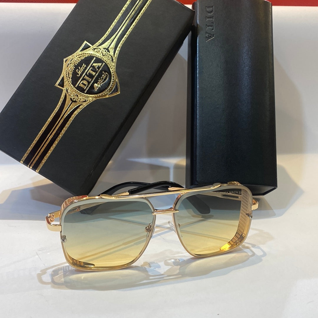 TID Gold Frame Blue Yellow Shade Unisex Branded Sunglasses 77 50 18-140