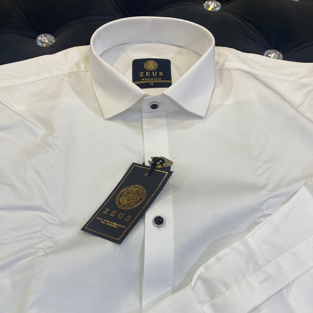 Zeus UEZ White Colour Lycra Cotton Full Sleeve Premium Shirt 9127