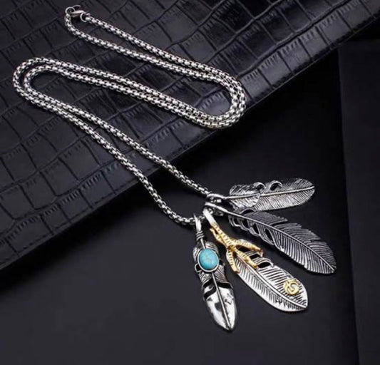 Sliver Vintage Feather Eagle Claw Pendant Necklace Chain 50301